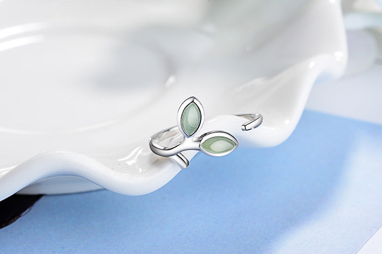 925 Sterling Silver Jewelry Set Earrings Ring Necklace Opal Leaf Bracelet, Womens Summer Jewelry