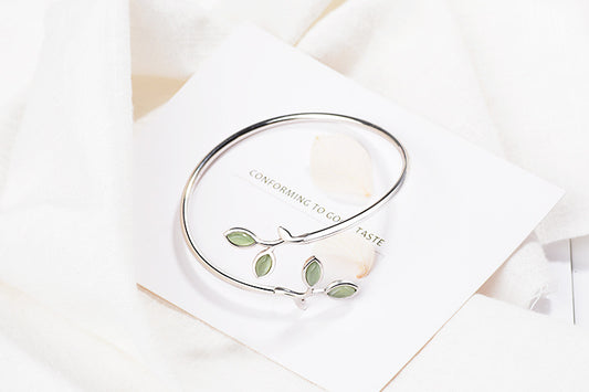 925 Sterling Silver Jewelry Set Earrings Ring Necklace Opal Leaf Bracelet, Womens Summer Jewelry