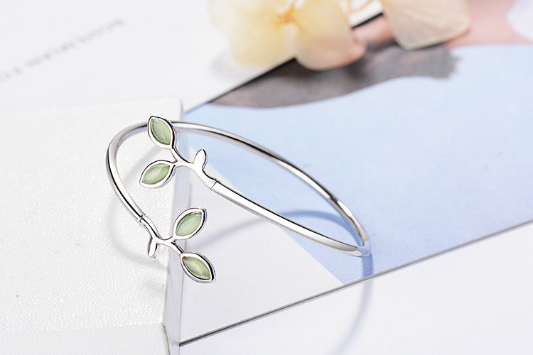 925 Sterling Silver Jewelry Set Earrings Ring Necklace Opal Leaf Bracelet, Womens Summer Jewelry