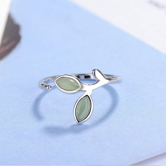 925 Sterling Silver Jewelry Set Earrings Ring Necklace Opal Leaf Bracelet, Womens Summer Jewelry