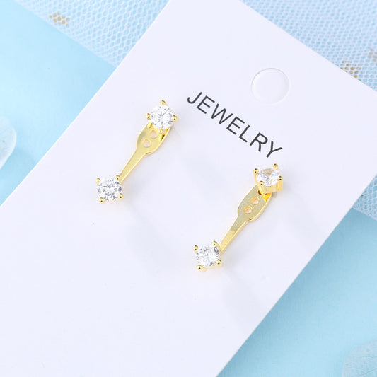 S925 Silver Jewelry Earring Womens Single Diamond Personality Fashion Two Piece Set